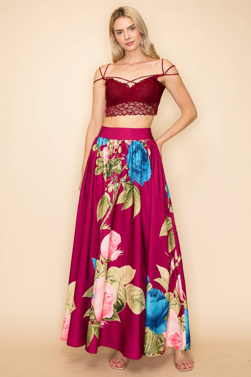 PRINTED MAXI SKIRT WITH POCKETS  : Green