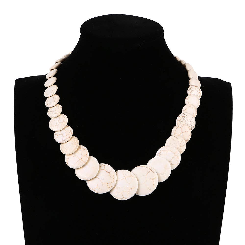 Ethnic Turquoise Short Beaded Necklace: BLUE