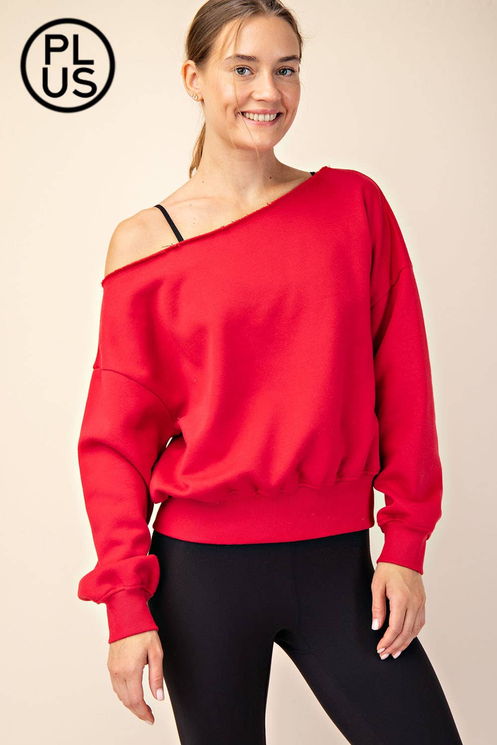 PLUS SIZE FRENCH TERRY FLEECE OFF SHOULDER SWEATSHIRT: Eucalyptus / 1X-2X-3X(3-2-1)