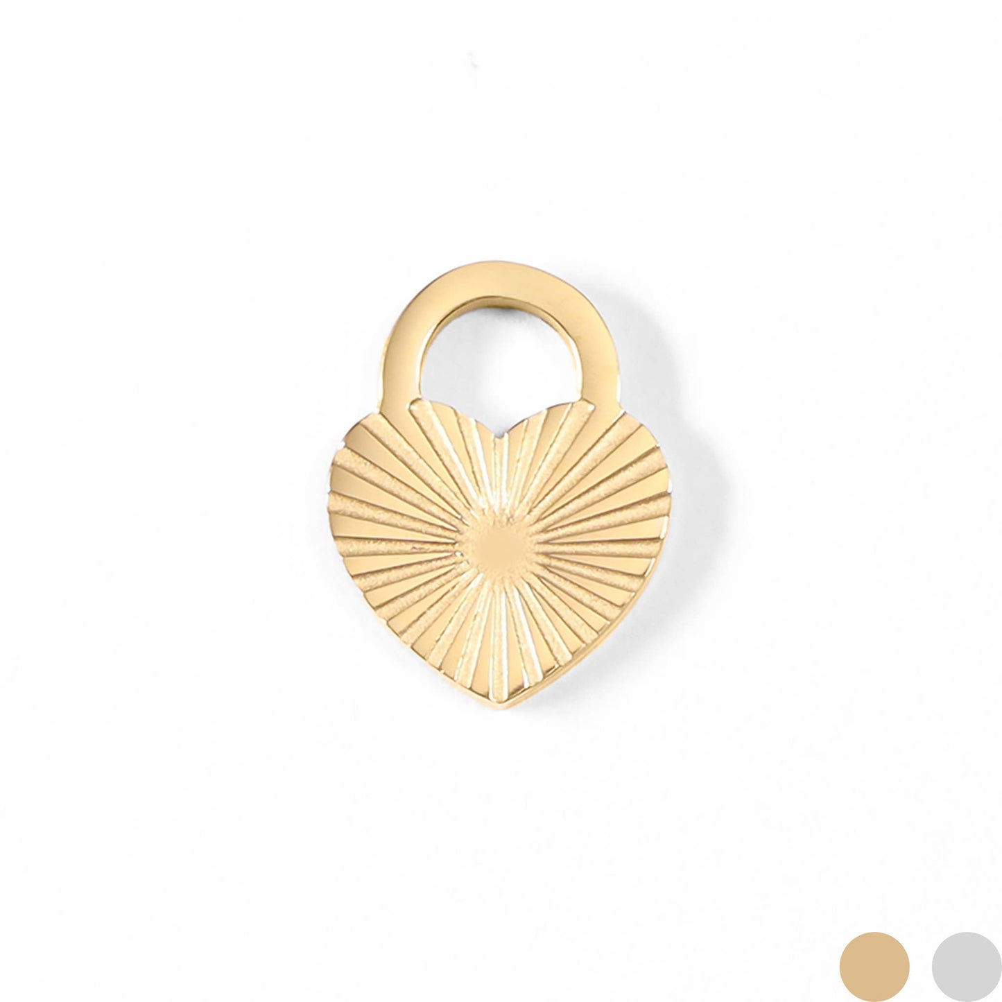 18K Gold PVD Stainless Steel Sunburst Heart Lock Charm: Gold