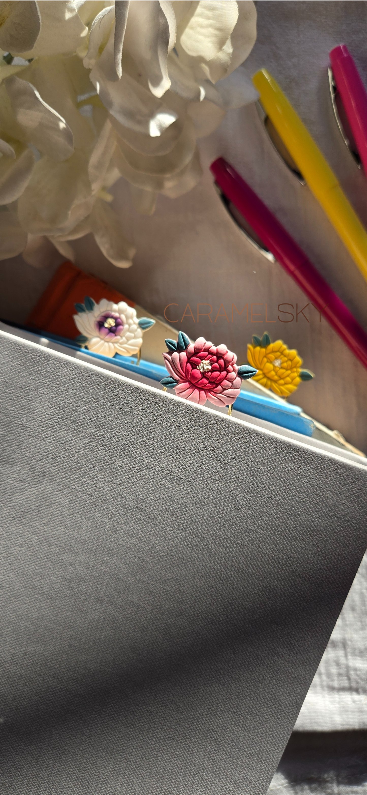 Handmade Peony Flower Paperclip Bookmark, Clay Bookmark: White