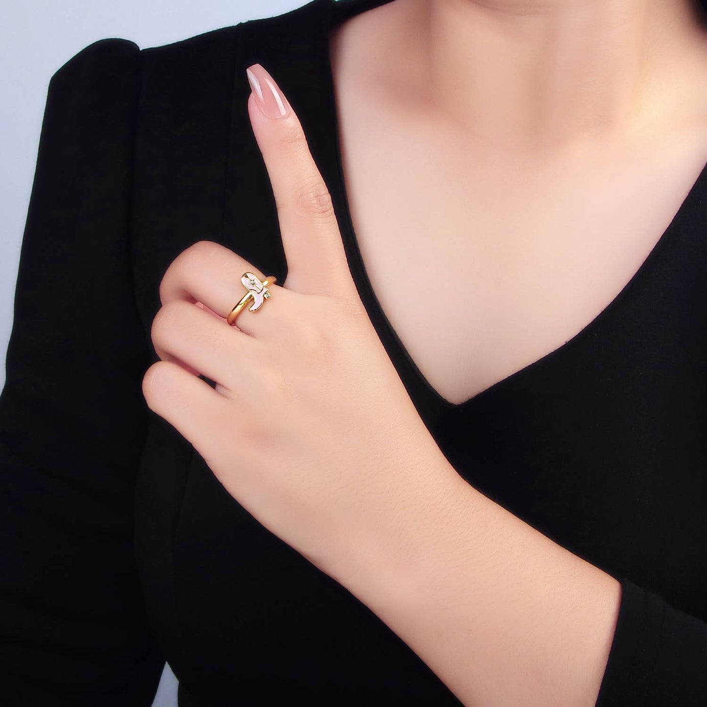 24K Gold Filled CZ Pink Enamel Cowboy Boots Ring  | O979