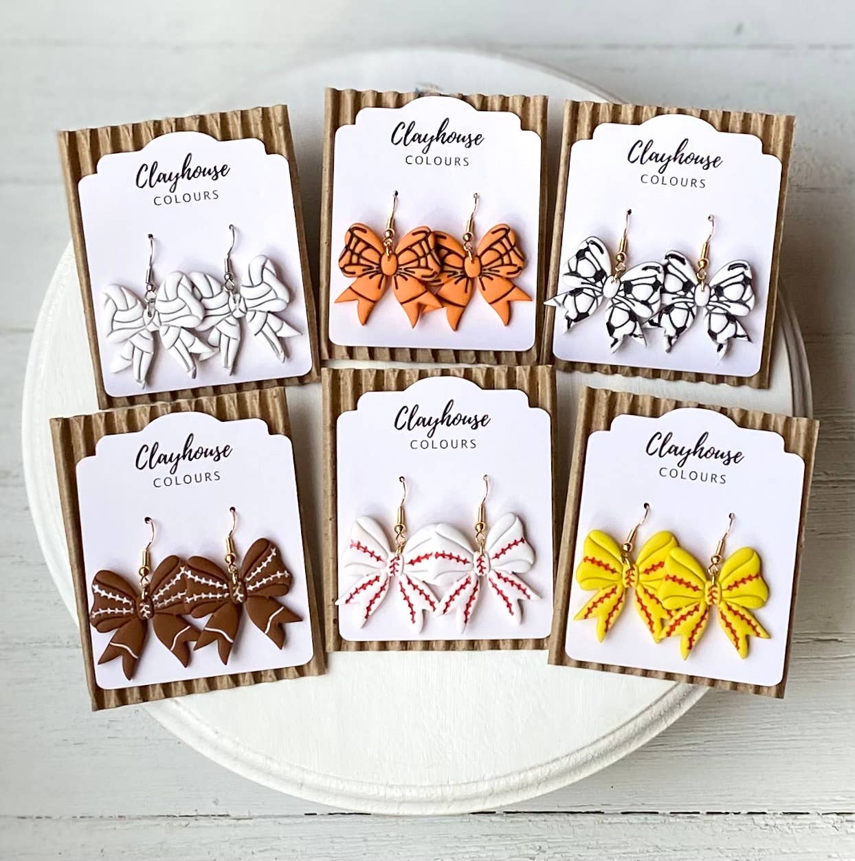 Sports Bow Earrings | Baseball Bows | Softball Bows : Gold Plated / Softball