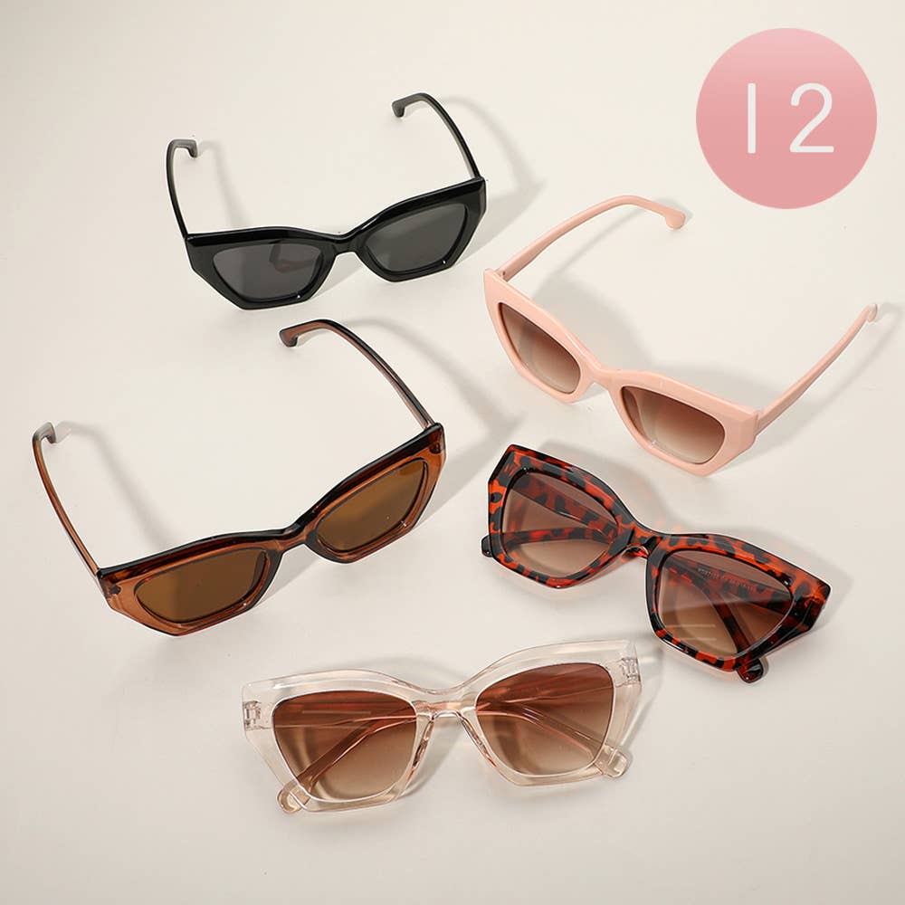 12Pairs - Retro Frame Wayfarer Sunglasses