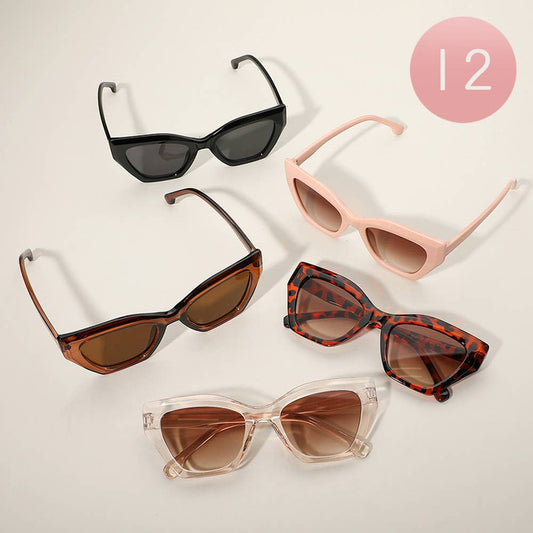 12Pairs - Retro Frame Wayfarer Sunglasses