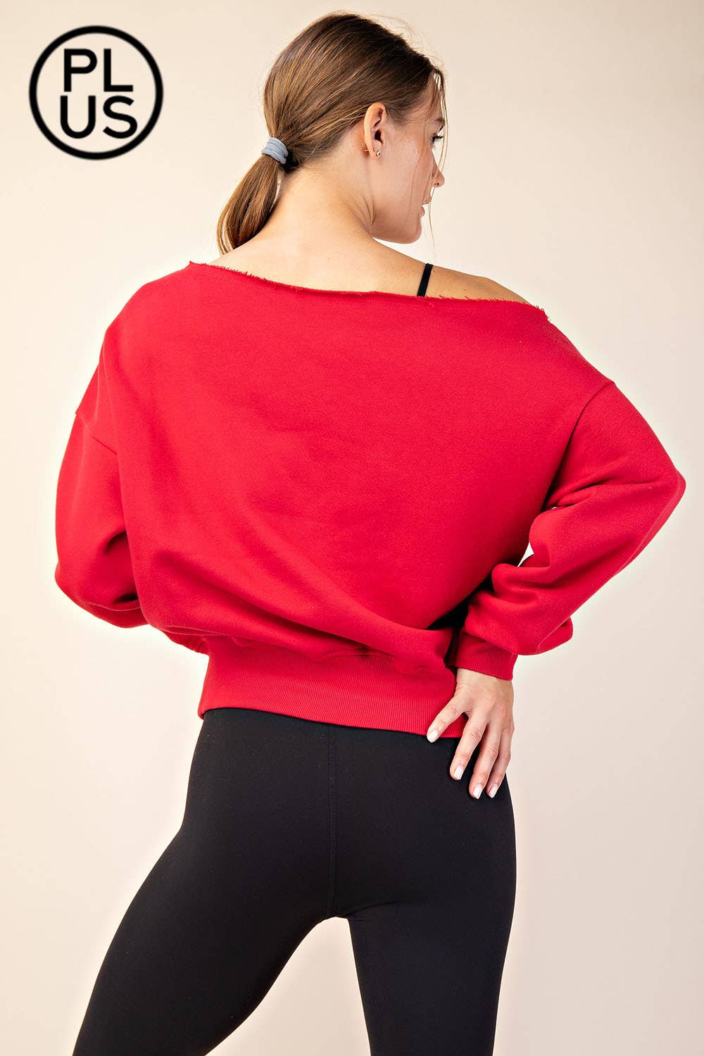 PLUS SIZE FRENCH TERRY FLEECE OFF SHOULDER SWEATSHIRT: Eucalyptus / 1X-2X-3X(3-2-1)