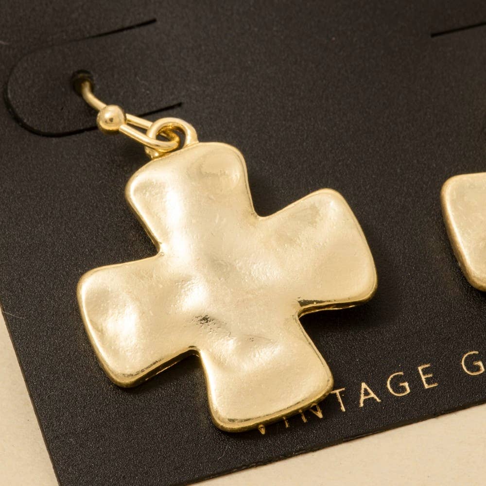Vintage Gold Dipped Cross Dangle Earrings: GOLD