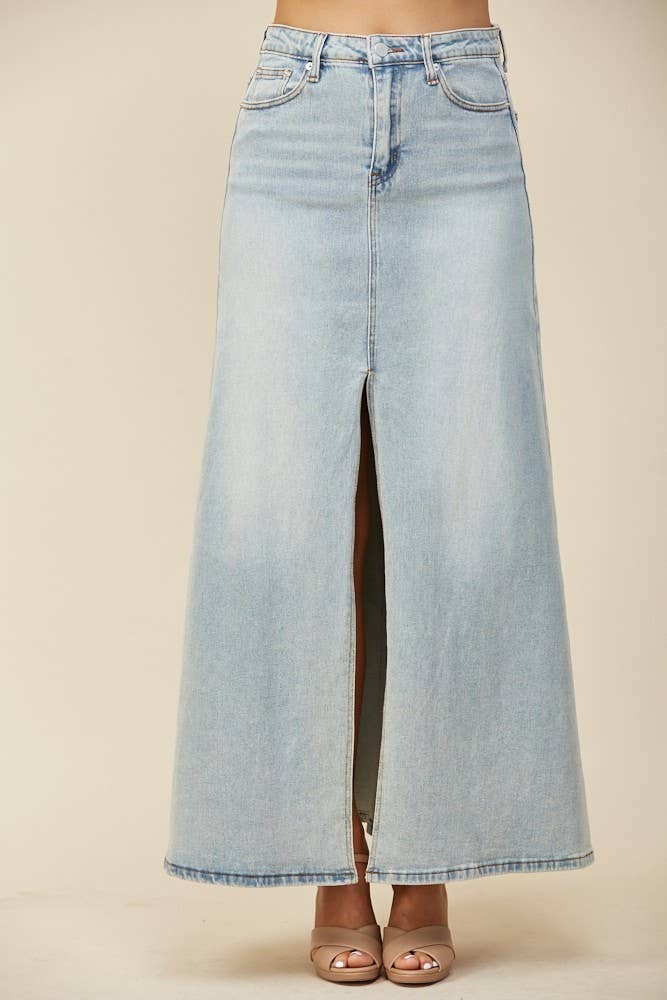 FLOOR LENGTH MAXI DENIM SKIRT WITH SPLIT 5316 : LT DENIM / M