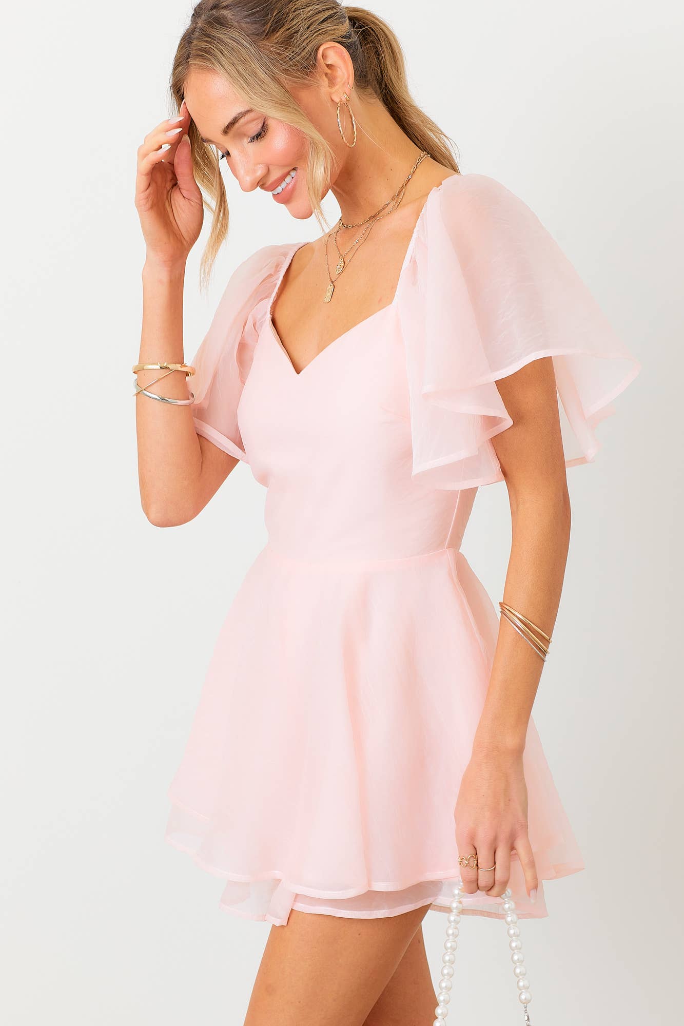Bubble Short Sleeves Romper: BLUSH / M