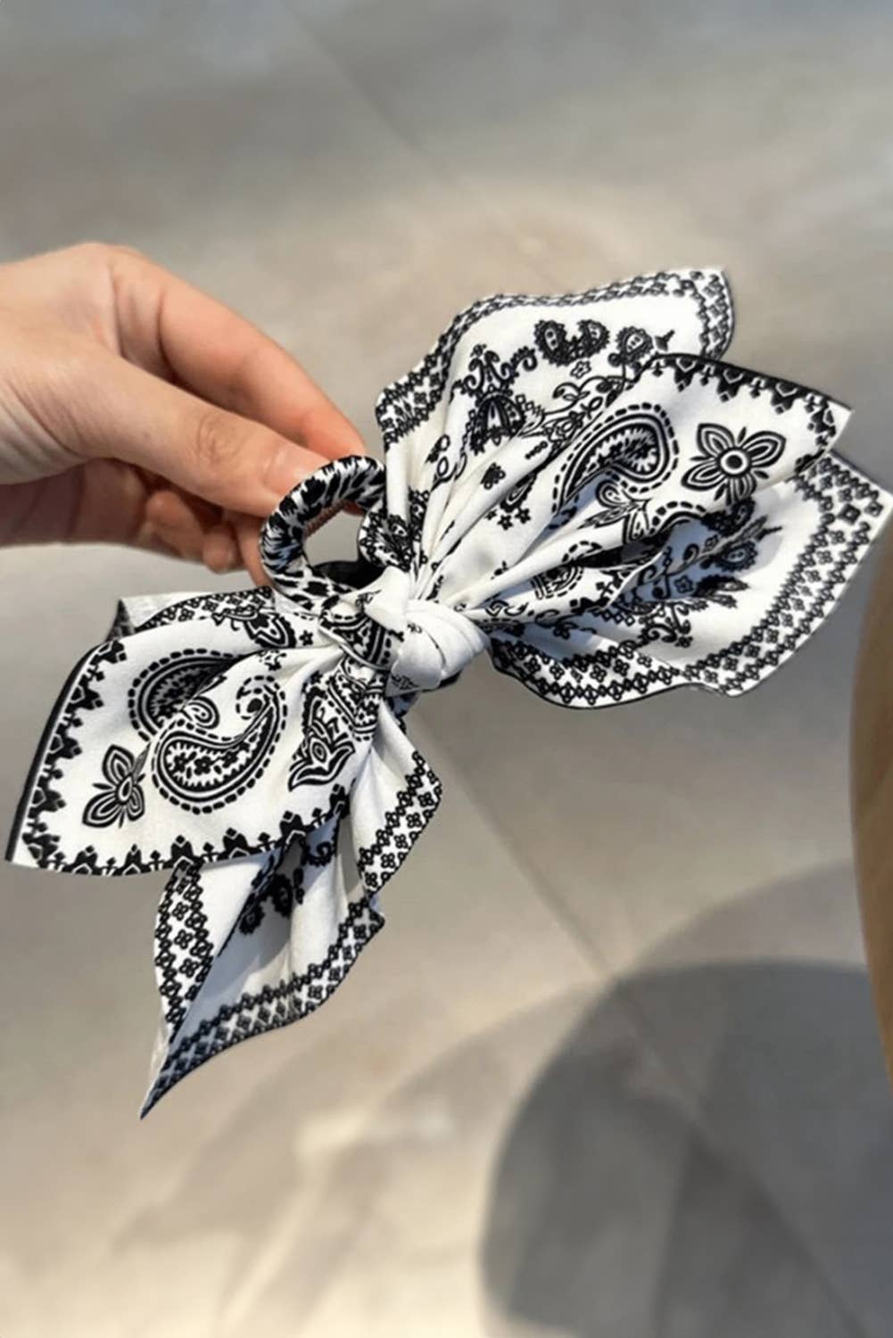 LDC Paisley Floral Print Bow Knot Hair Clip: Black