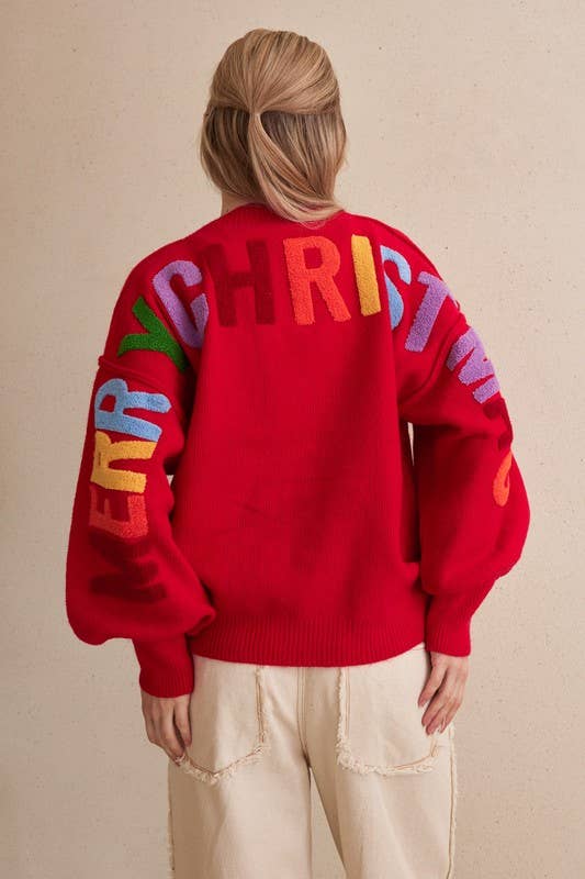 OVERSIZE Christmas Sweater with Lettering: Red / L
