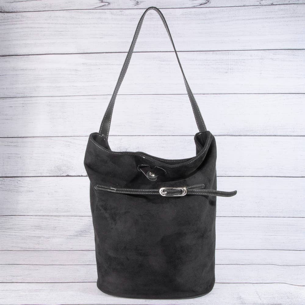 Belt Closure Vegan Leather Bucket Bag: LBR