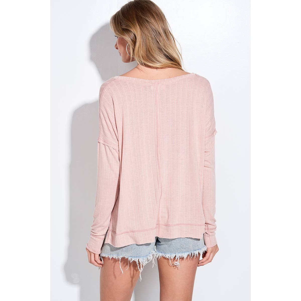 Holiday champagne bottle v neck long sleeve top: Butter / M