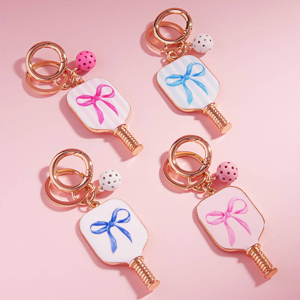 Enamel Bow Pointed Pickleball Paddle Keychain / Bag Charm
: Blue