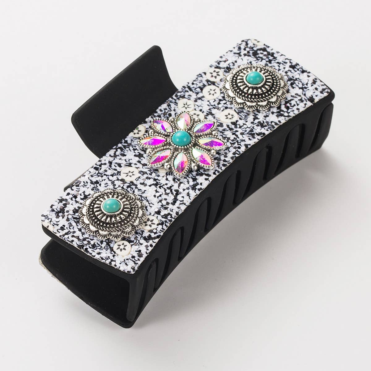 Vintage Pearl Turquoise Hair Claw Square Bun Clip_Cwaha1769: ROSE / OS