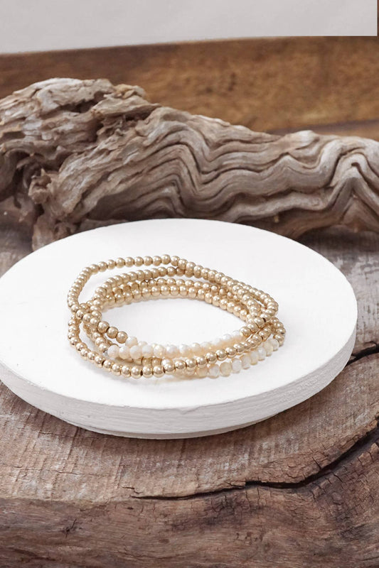 Bracelet stack Small Worn Gold Glass beads Pink Mint Denim: Beige