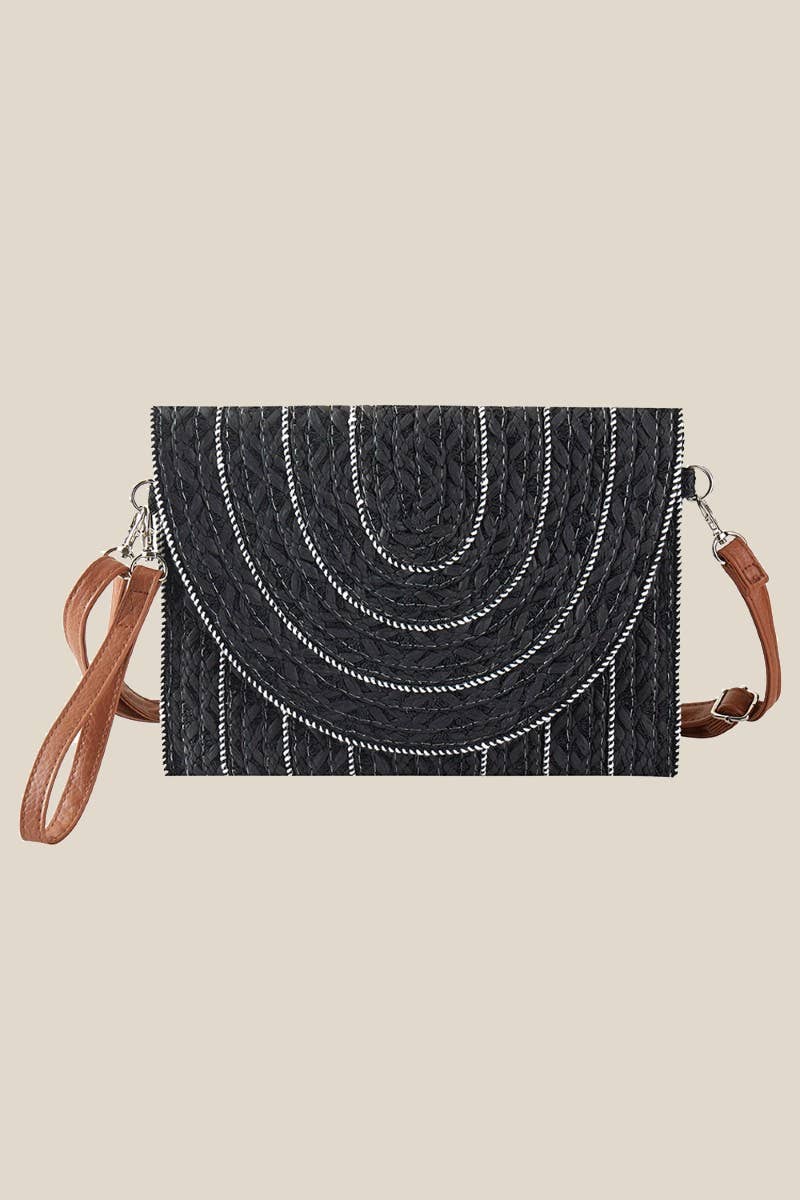 Stitched Straw Envelope Crossbody Bag: OV