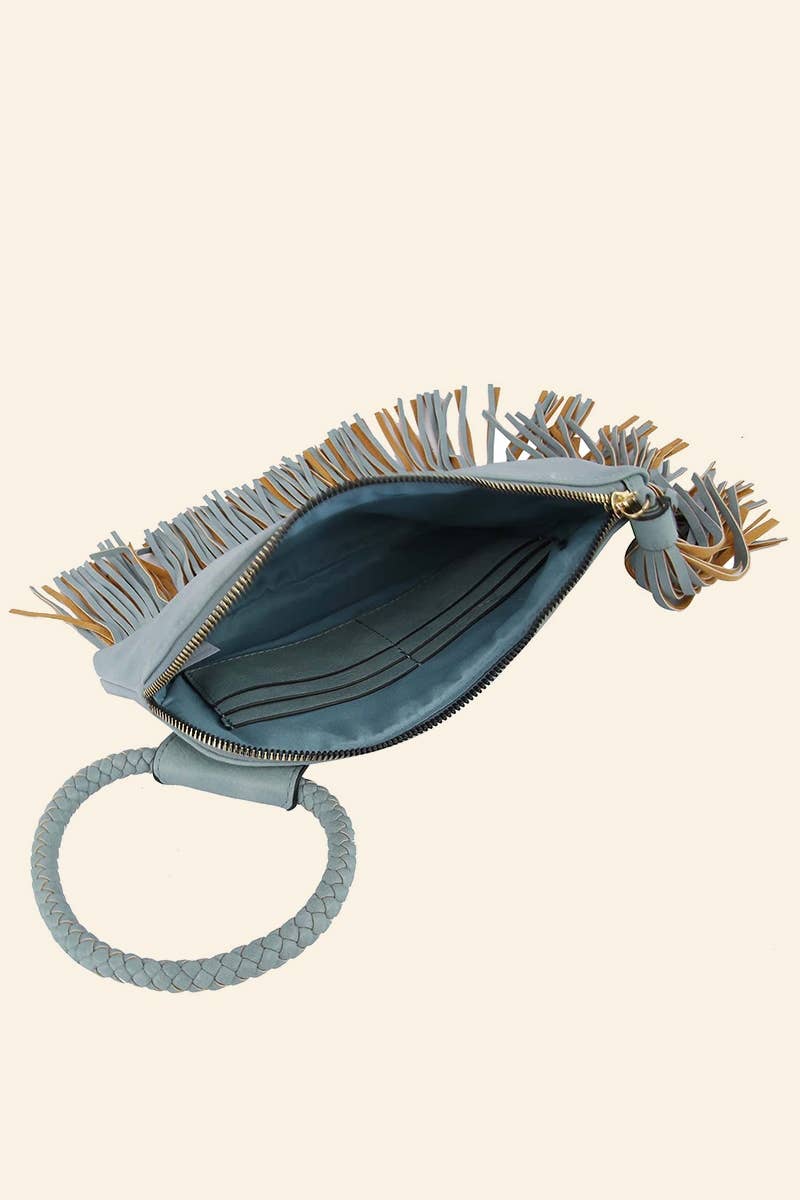 Fringe Cuff Clutch Tassel Wristlet Clutch Bag: BK