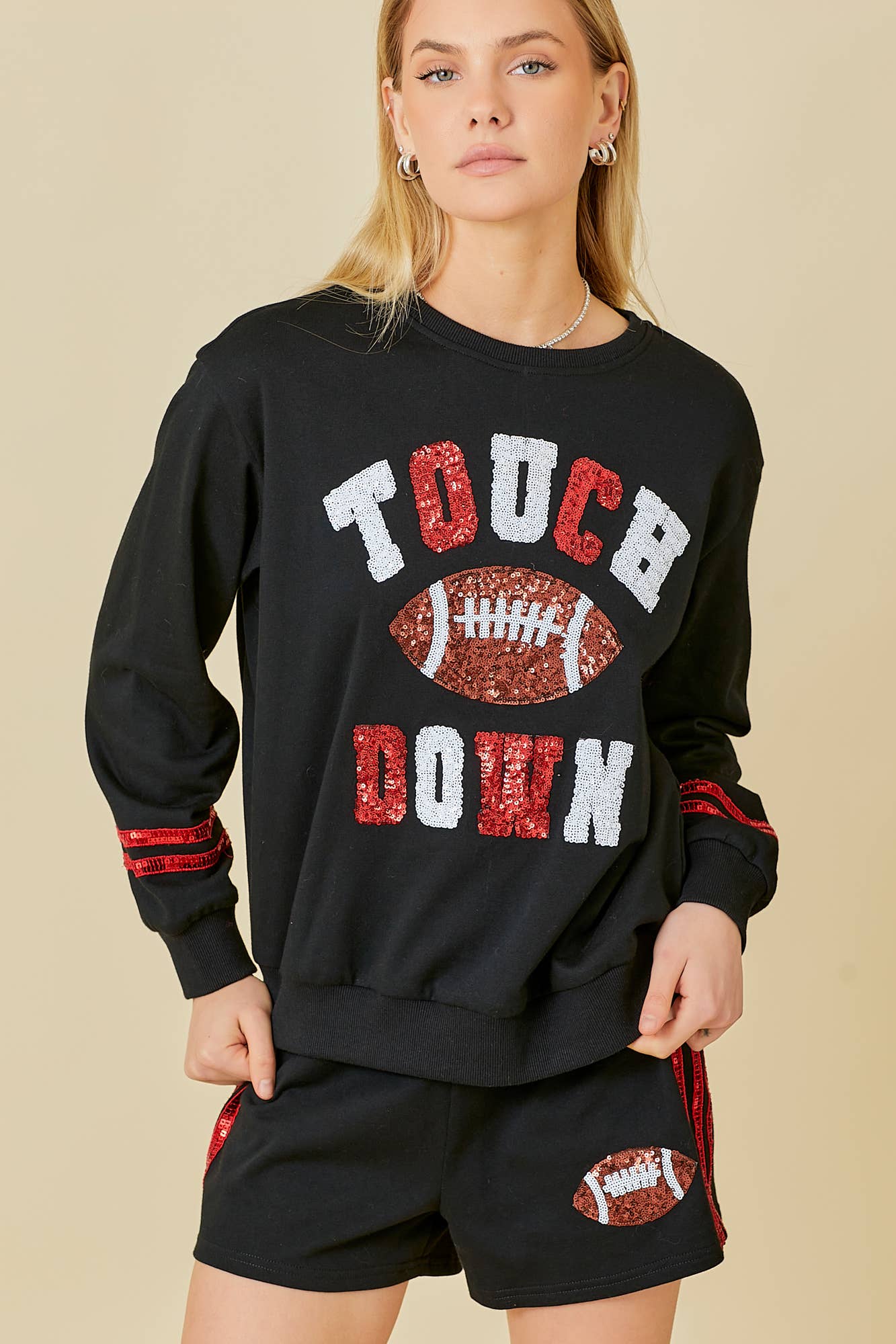 Game Day Touch Down Sequin Sweatershirts: BLACK / S