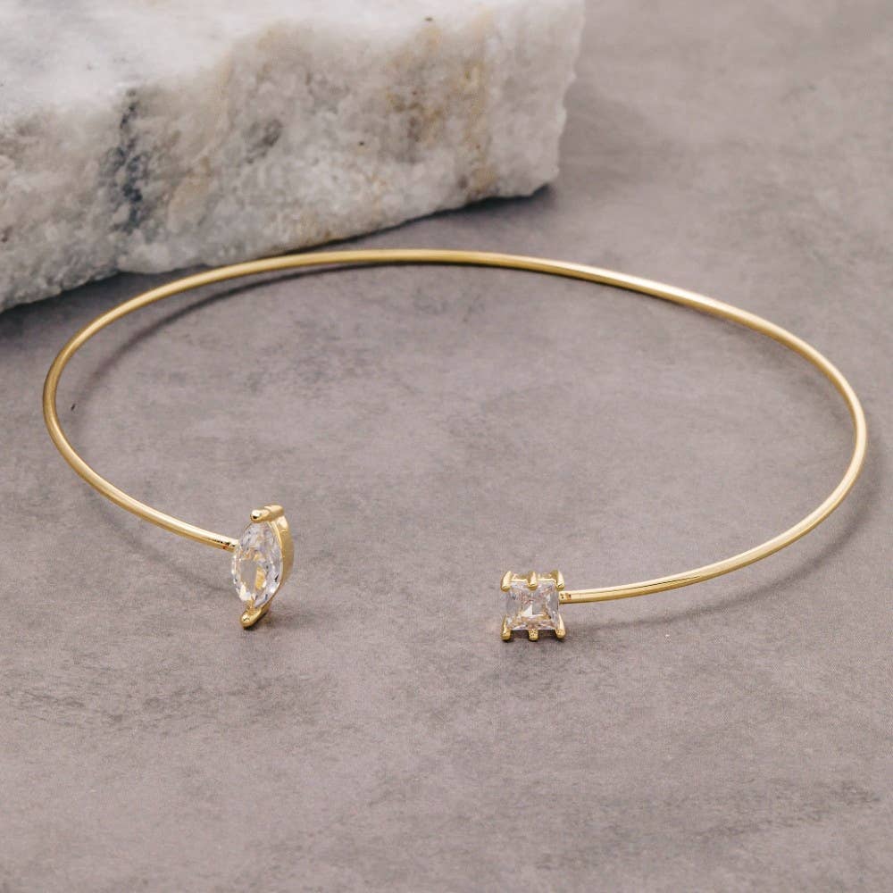 Oval Cz Stone Dainty Open Cuff Bracelet: GD