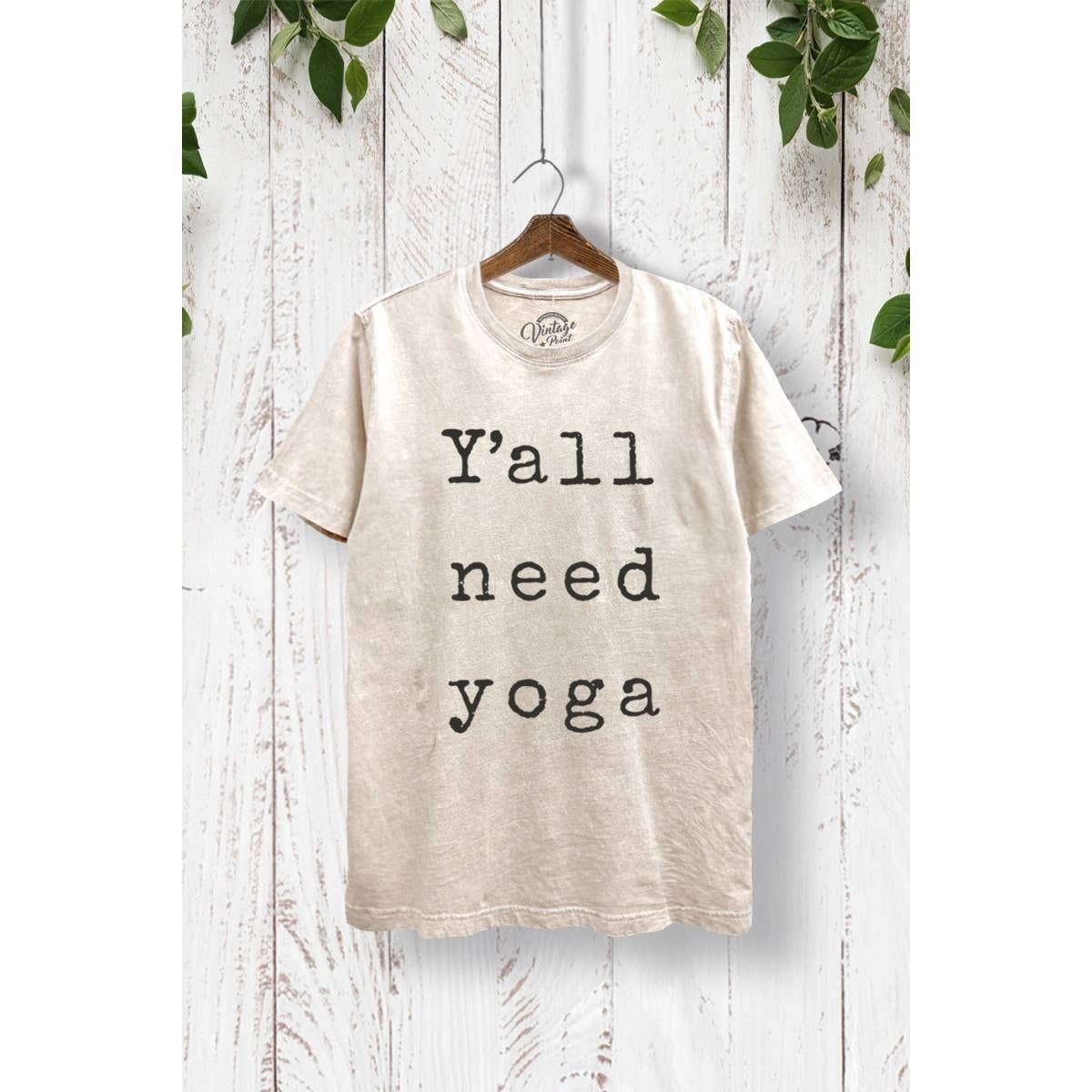 TR245-P7011 Y'ALL NEED YOGA GRAPHIC MINERAL WASH T-SHIRTS: WASHED LILAC / S-M-L-XL(2-2-2-1)
