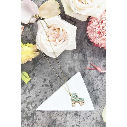 SHORT NECKLACE WITH  ROLLERSKATE ENAMEL PENDANT: TURQUOISE / ONE