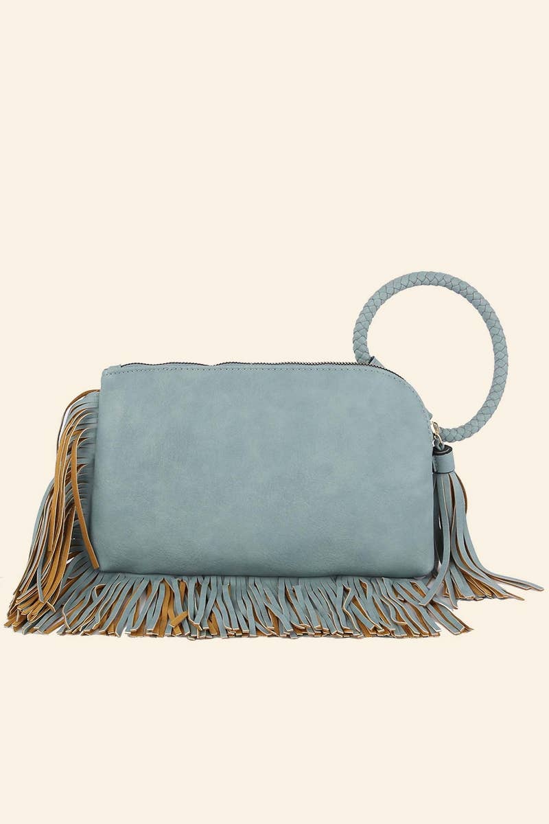 Fringe Cuff Clutch Tassel Wristlet Clutch Bag: BK
