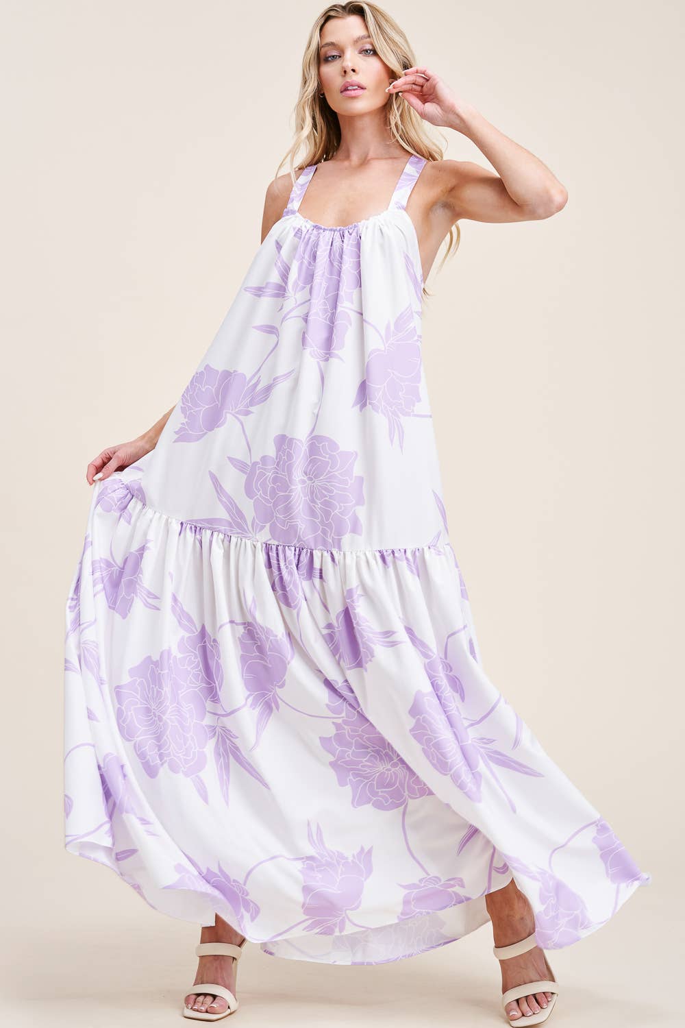 FLORAL PRINTED MAXI DRESS WITH POCKETS: Blue