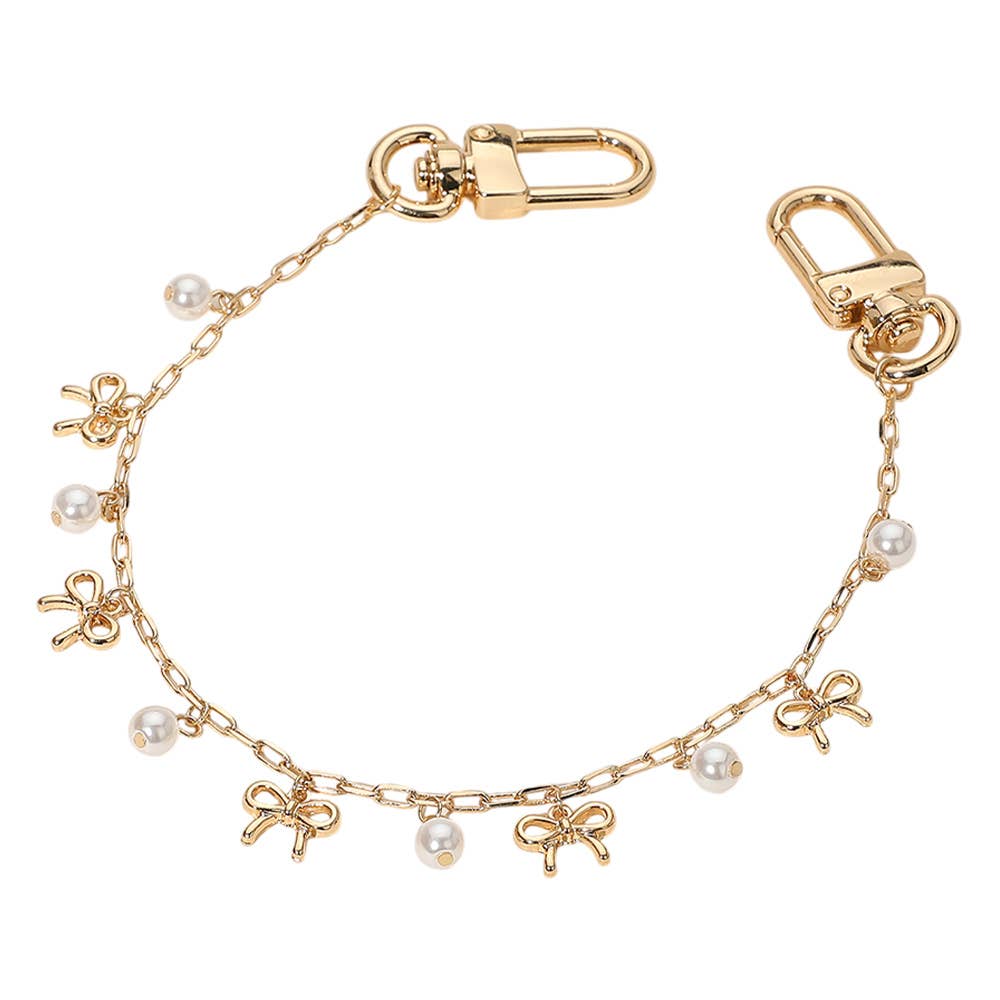 Pearl Metal Bow Pendant Station Bag Charm