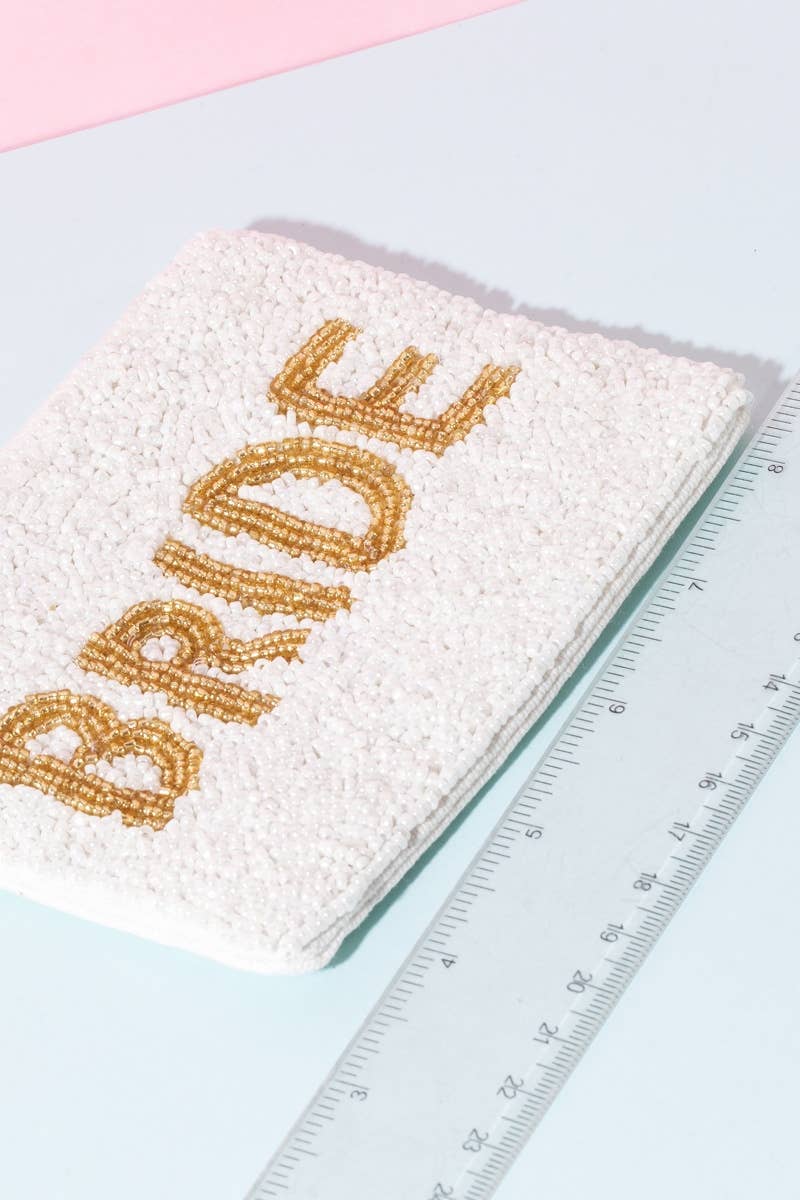 Gold Bride Print White Beaded Coin Purse: MULTI