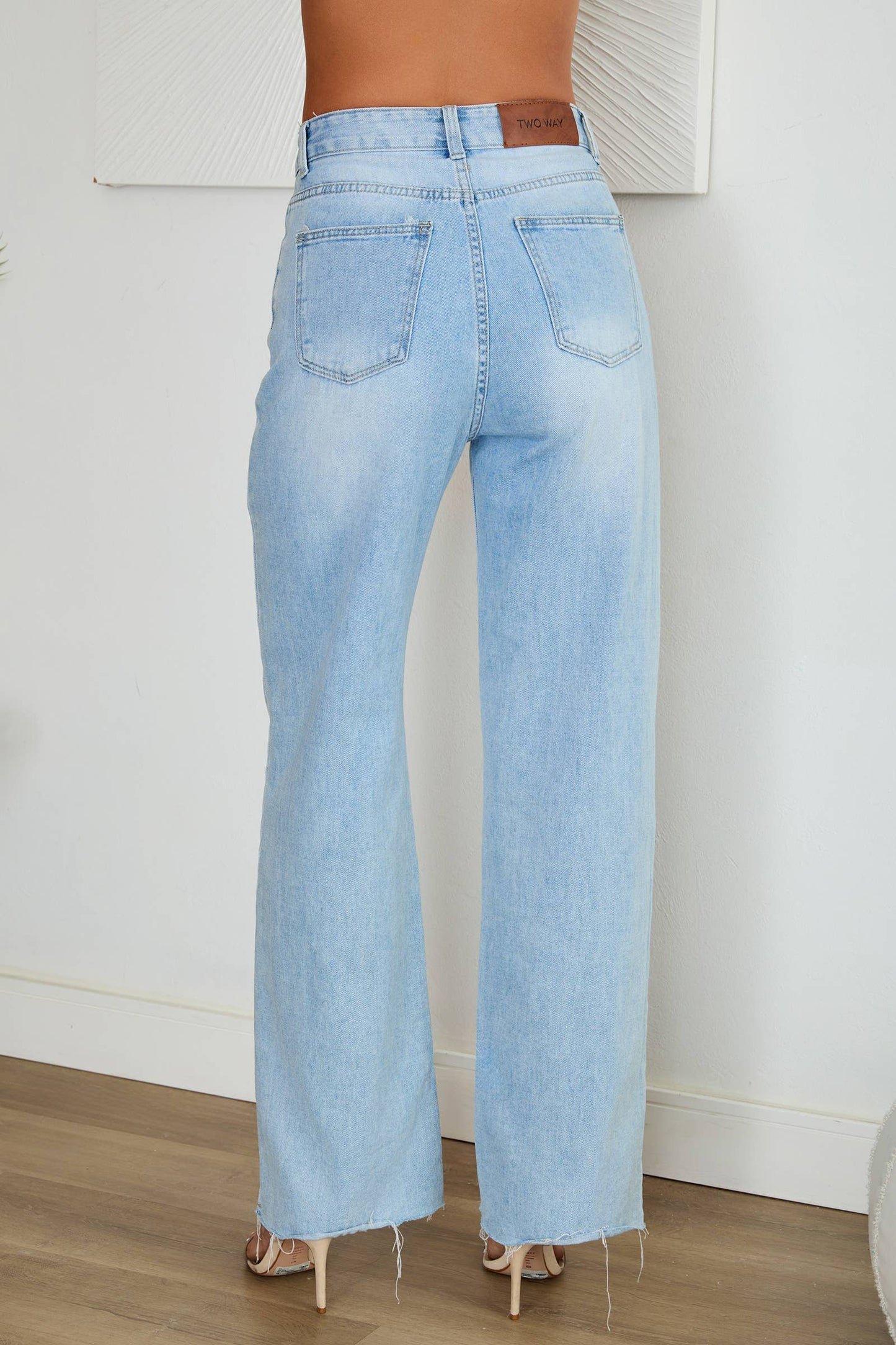 ROUGH EDGE CUT HIGH-WAIST WIDE DENIM PANT(F335-DENIM): L