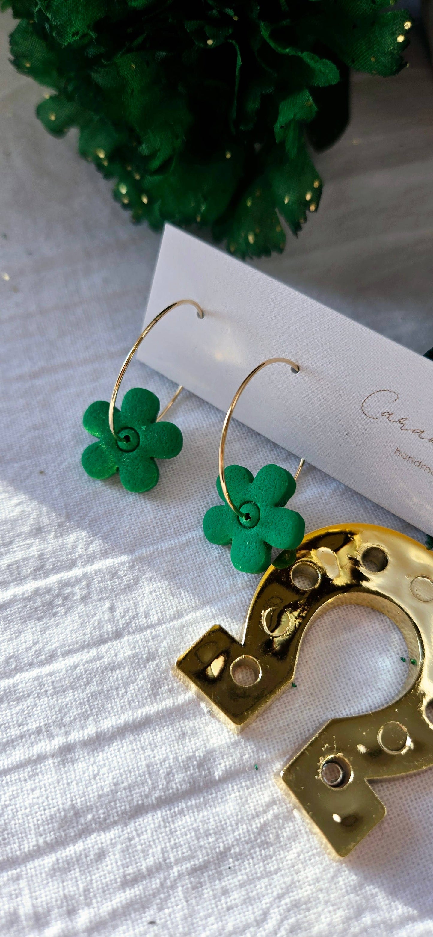 St. Patrick's Day Flower Hoop Earrings, Green Flower Earring