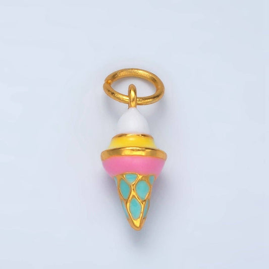24K Gold Filled Mini Ice Cream Cone Dessert Enamel Charm | AG917