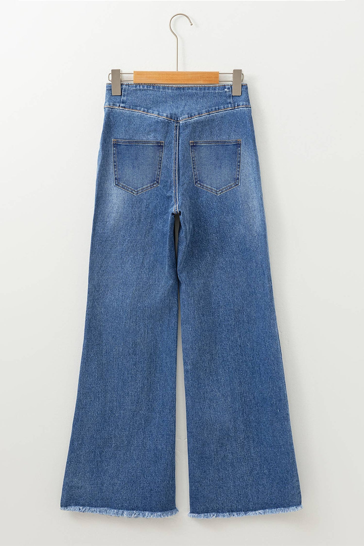 High Waist Button Fly Seamed Raw Hem Flare Jeans with Pocket: Coffee / 6