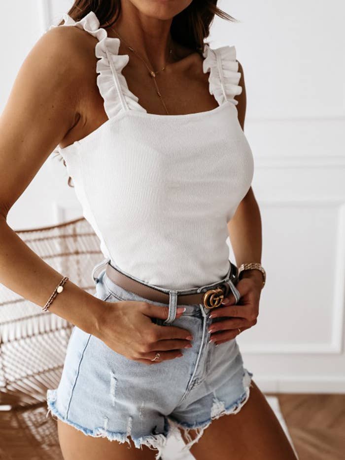 Fungus Edge Slim-Fit Suspender Knitted Top: Blue / M