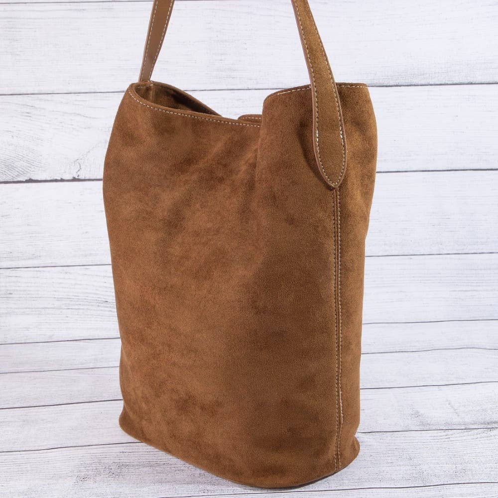 Belt Closure Vegan Leather Bucket Bag: LBR
