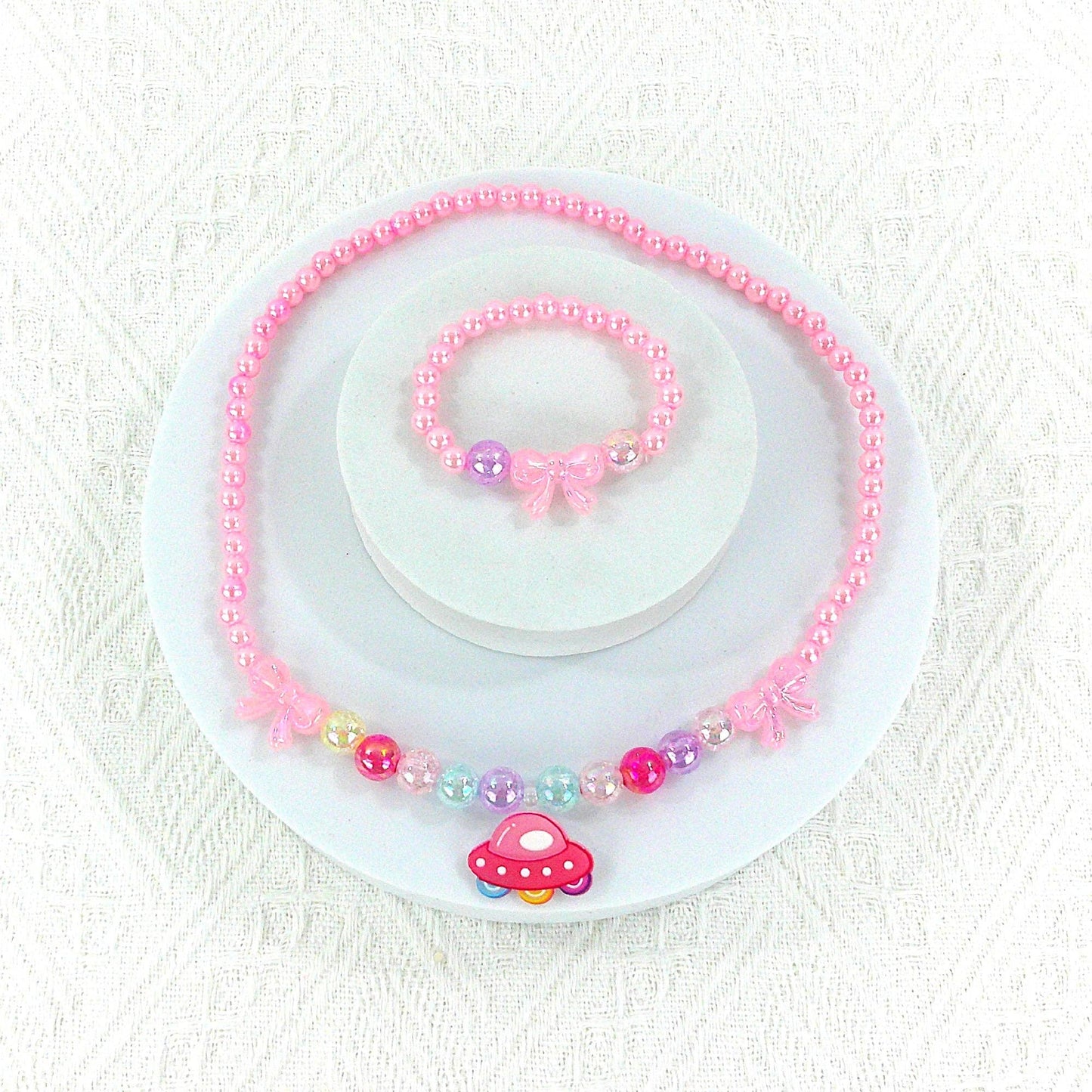 KIDS BEADS CHARM NECKLACE AND BRACELET JEWELRY SET 4315-1 : FLOWER