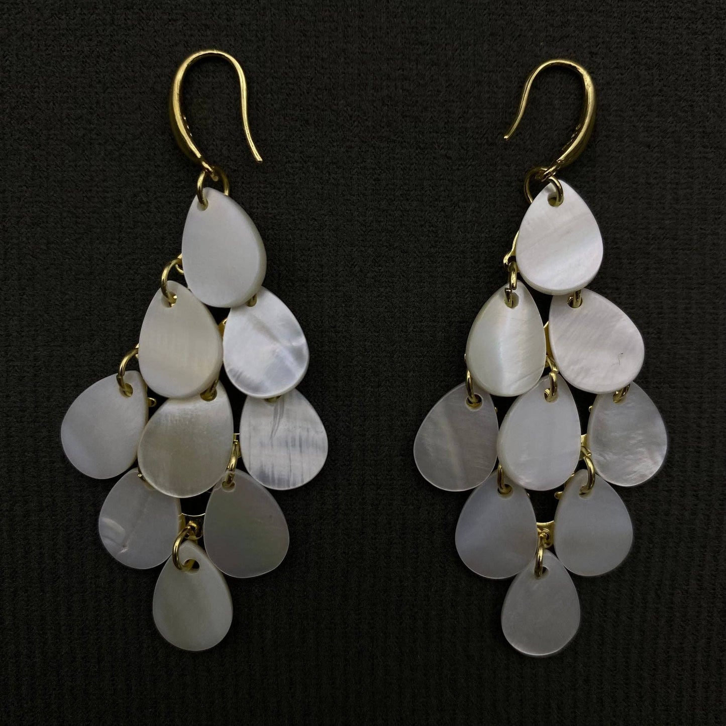 Droplet Shape Shell Tassel 18K Gold Plated Dangle Earrings