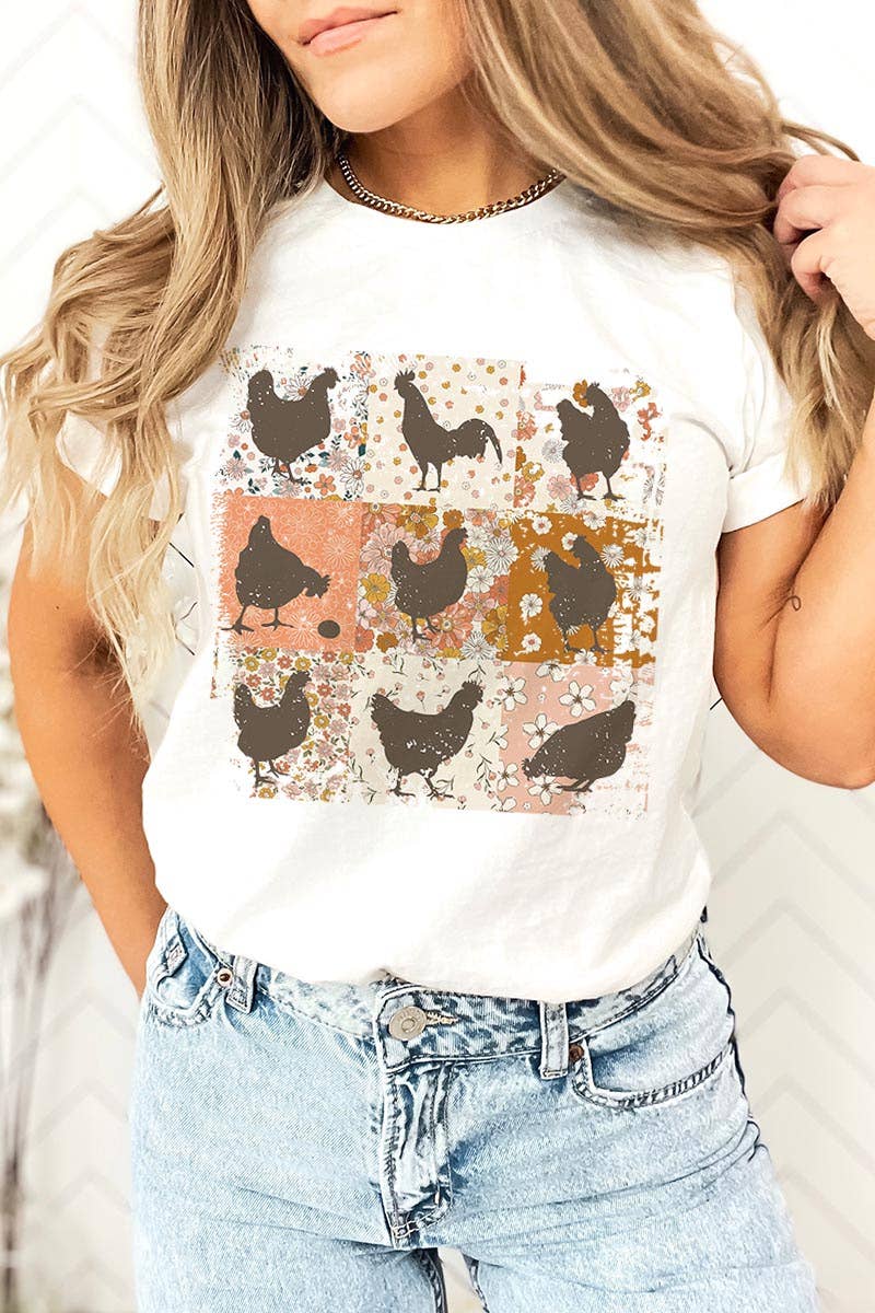 RETRO VINTAGE CHICKENS UNISEX SHORT SLEEVE,GRAPHIC: MAUVE / L