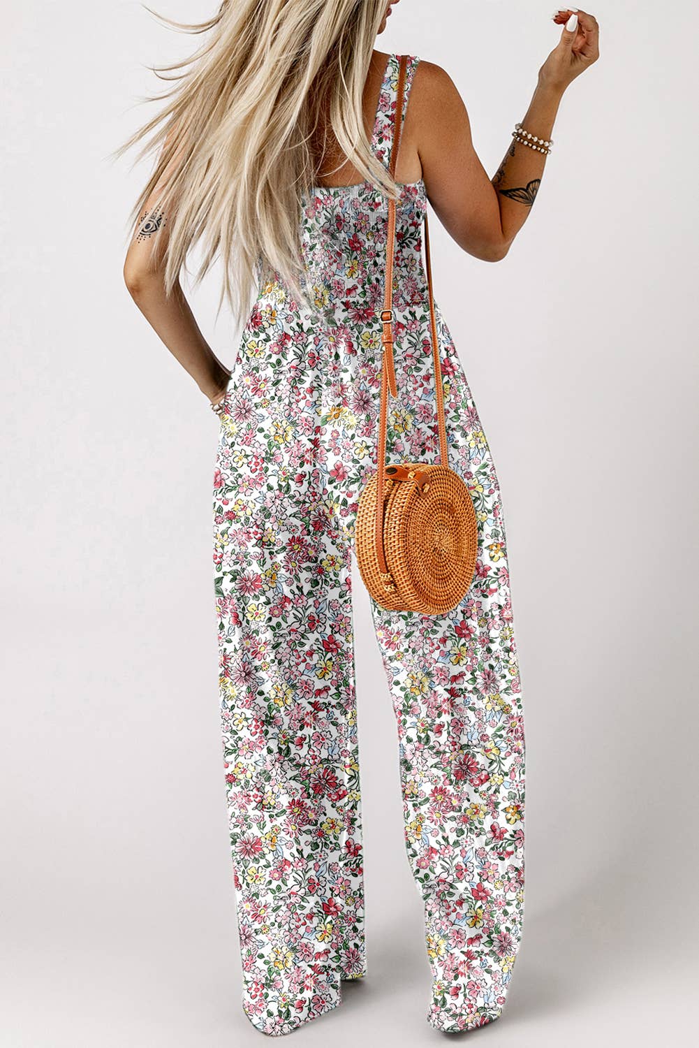Floral Print Smocked High Waist Fashion Jumpsuit | S-XL: Green / Missy / S