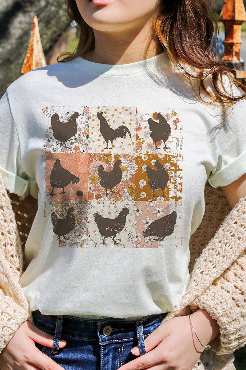 RETRO VINTAGE CHICKENS UNISEX SHORT SLEEVE,GRAPHIC: MAUVE / L