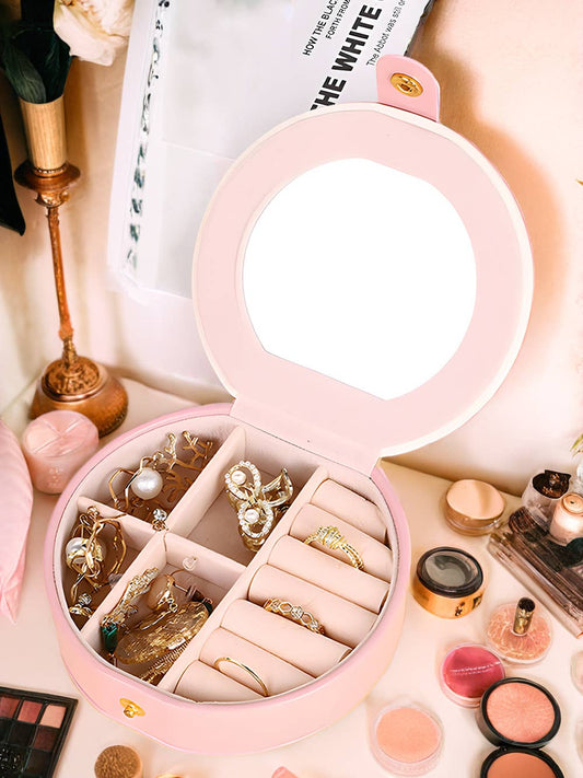 Jewelry Organizer Cases with Mirror: Light Pink