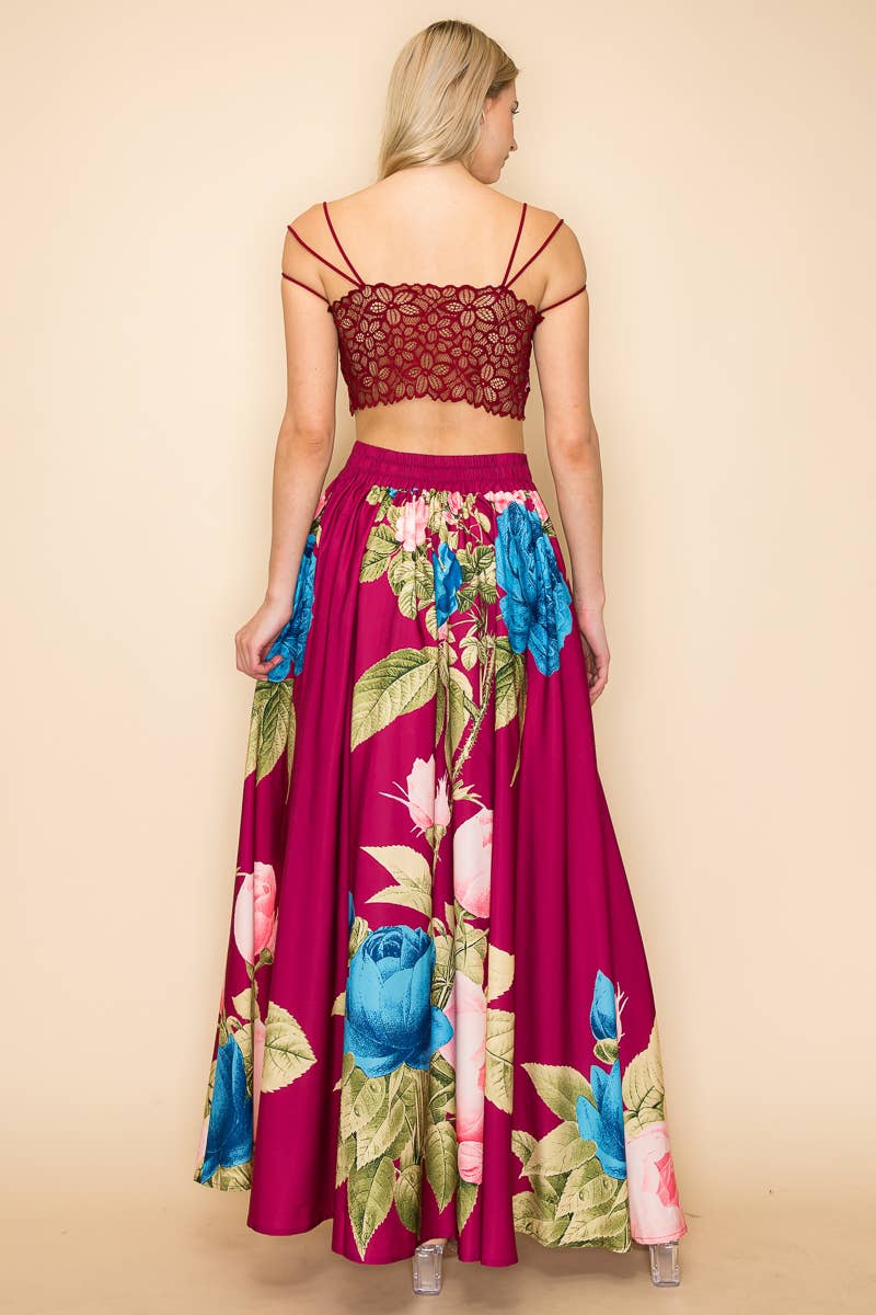 PRINTED MAXI SKIRT WITH POCKETS  : Green