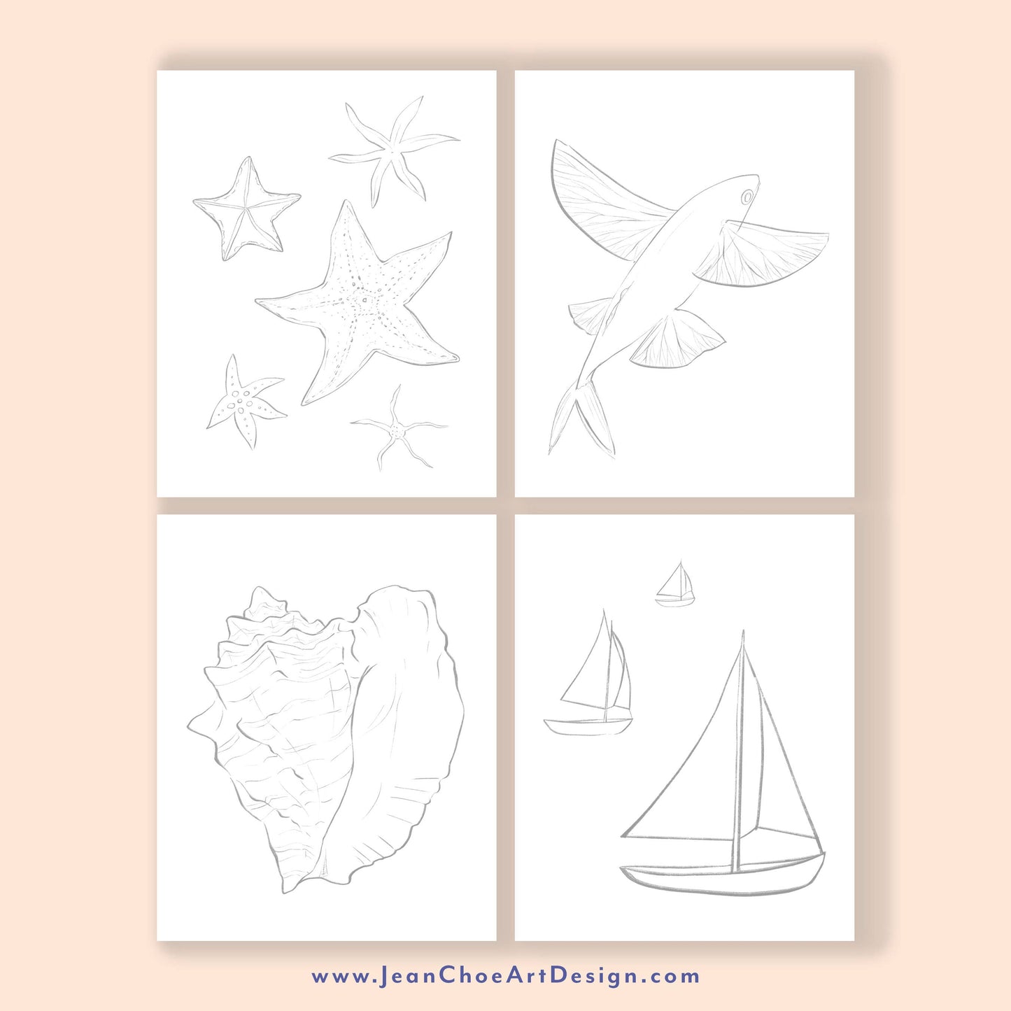 Watercolor Painting Kit: Seashores, Outlined Sea Life & Sail