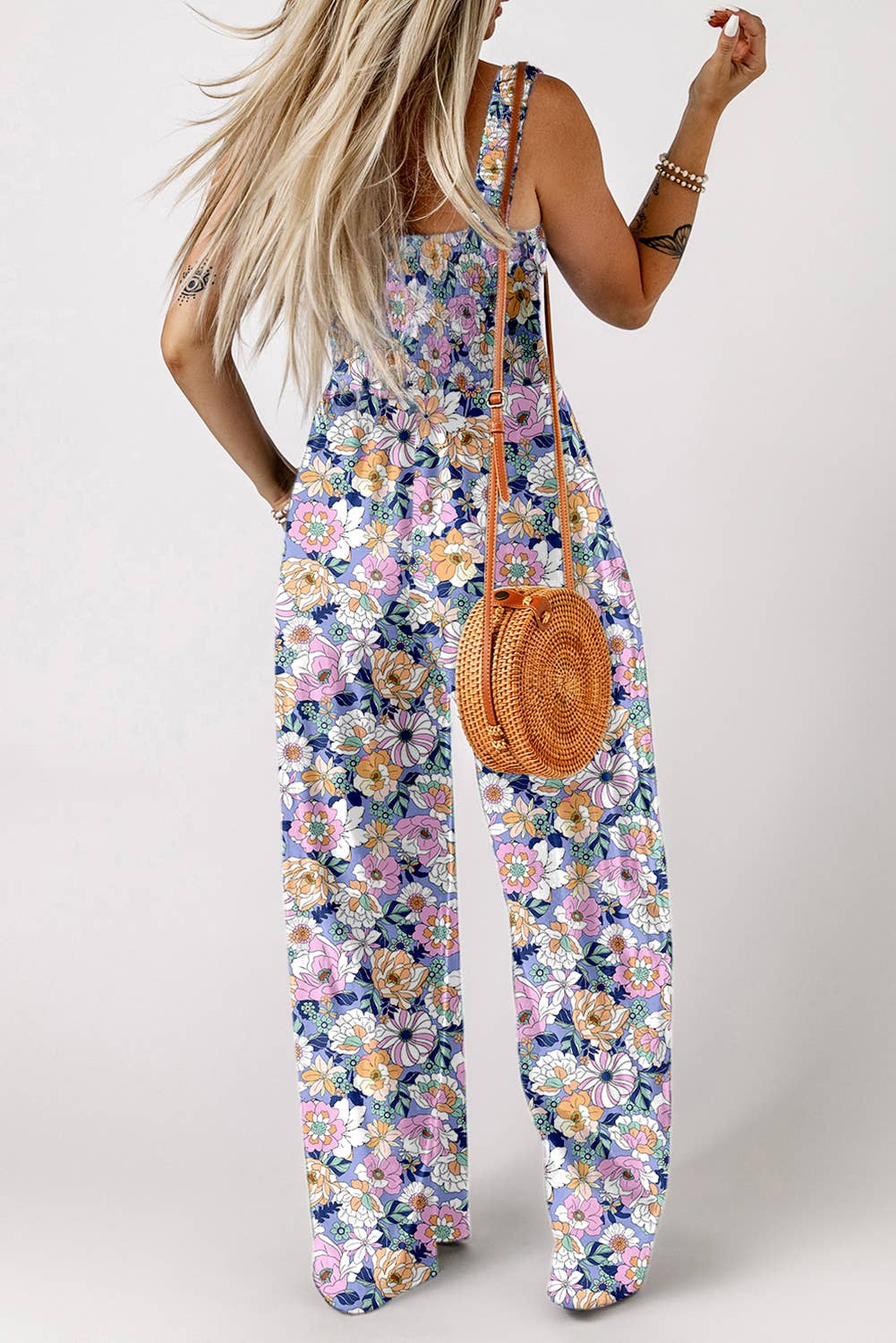 Floral Print Smocked High Waist Fashion Jumpsuit | S-XL: Green / Missy / S