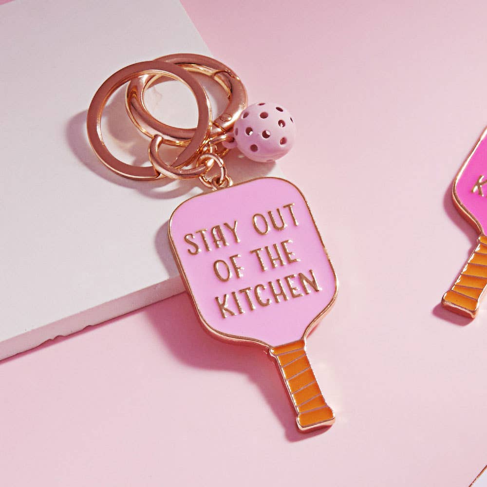 STAY OUT OF THE KITCHEN Message Enamel Pickleball Bag Charm: White