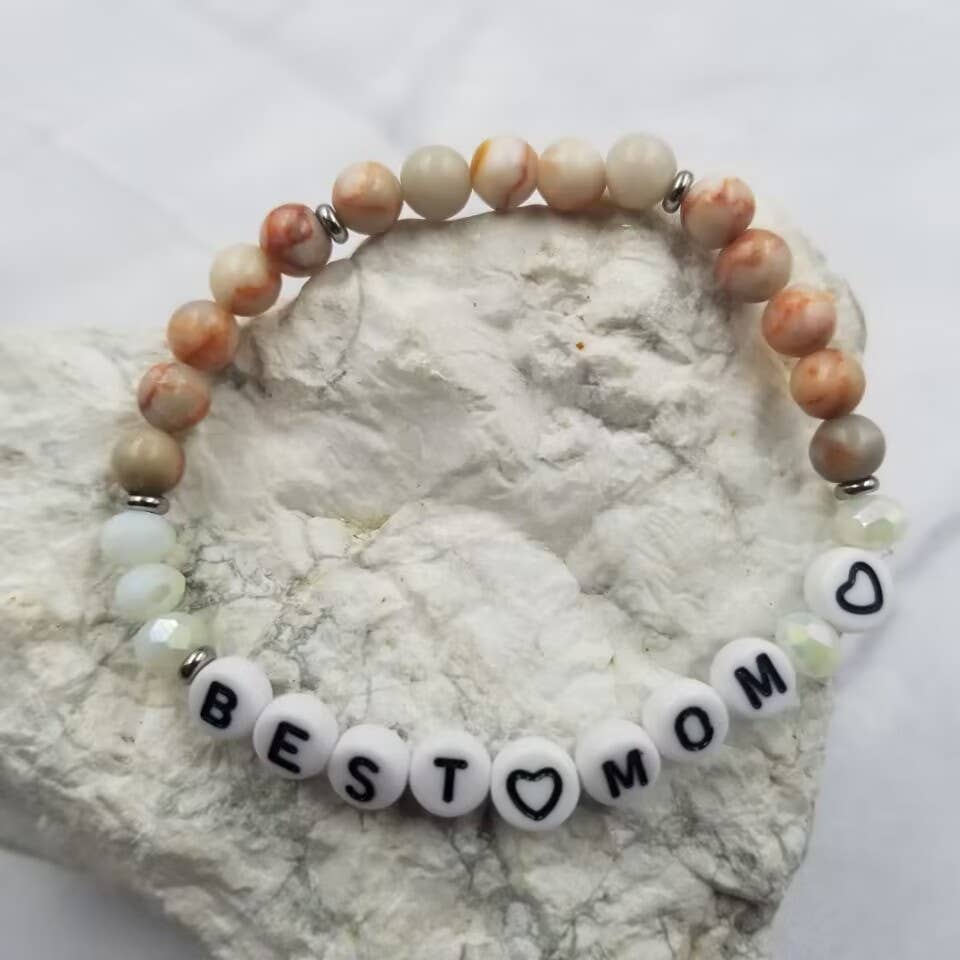 BEST MOM Stone Beaded Stretch Braclet
