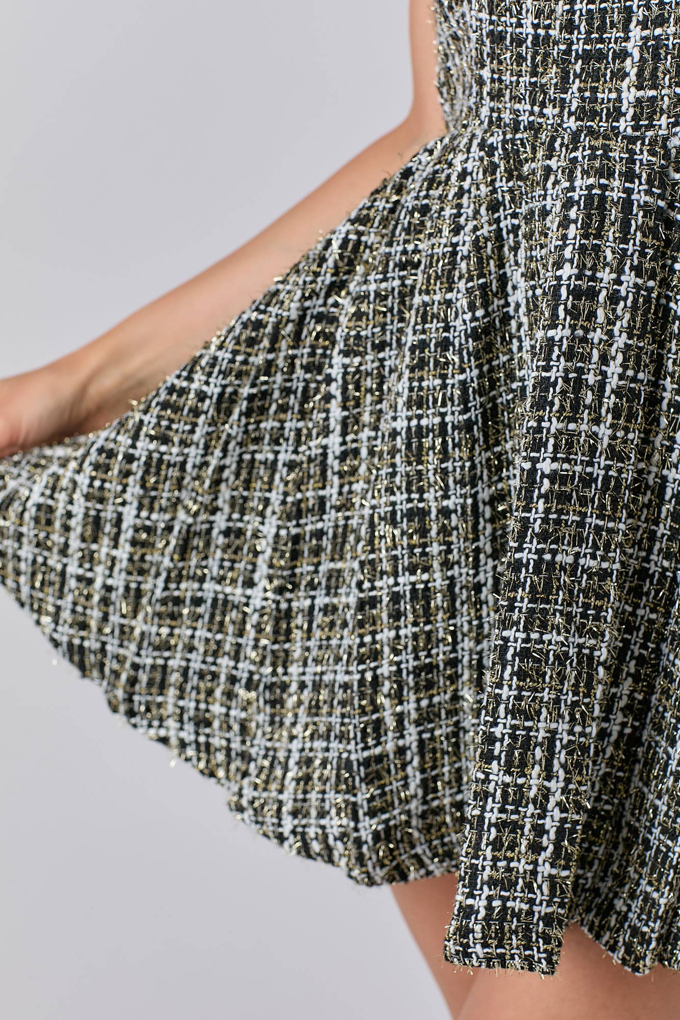 Tweed Fabric With Lurex Skort Style Romper: BLACK / M