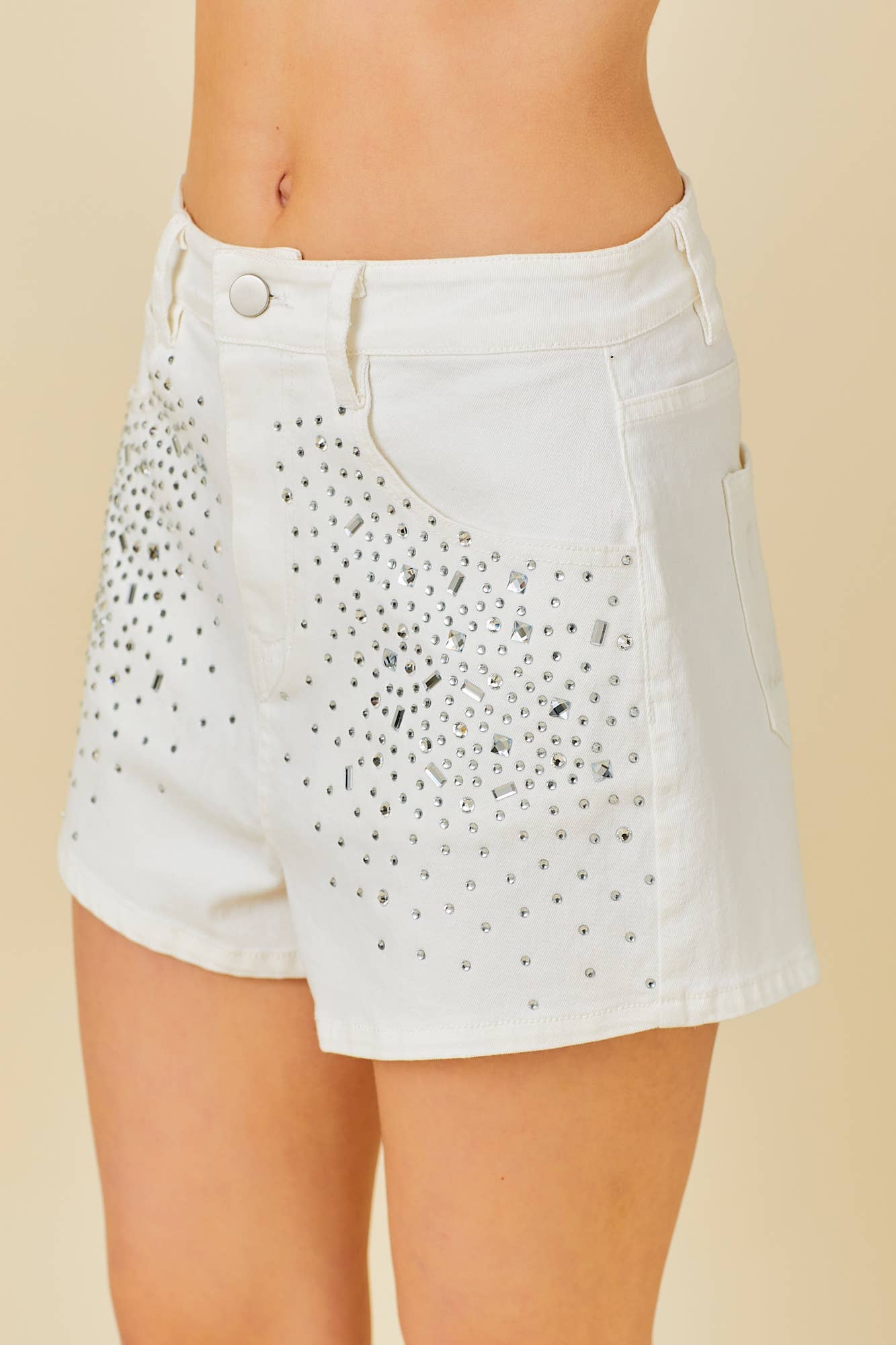 Rhinestone Denim Short: WHITE / S