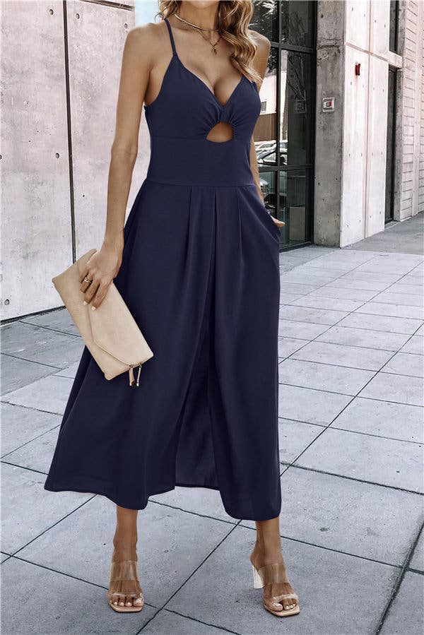 SZ1-DR0035 Ruched Cut Out Tank Dress with Front Slit: Green / XL